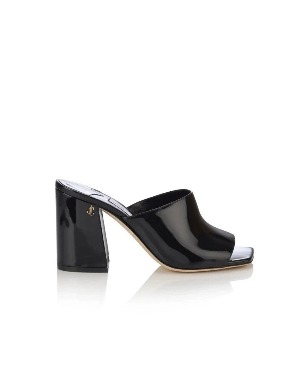 Jimmy Choo Black Patent Leather Open-Toe Block Heel Mules - 38.5